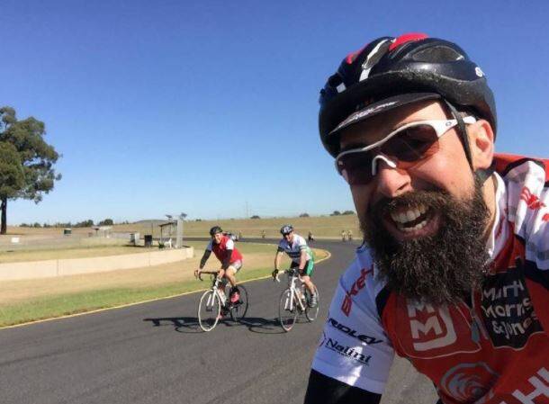 Having a red hot got to help kids with cancer: Luke Rollinson riding in Endure for a Cure in 2016.
