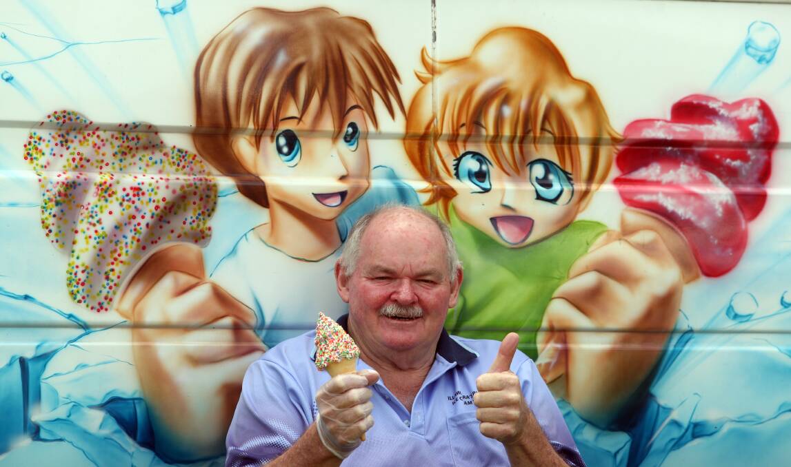 Free sweet treat: Ken Murray of Kens Cones is hitting the streets at Vista Park in Wongawilli this Sunday with free ice-cream for residents. Picture: Robert Peet.
