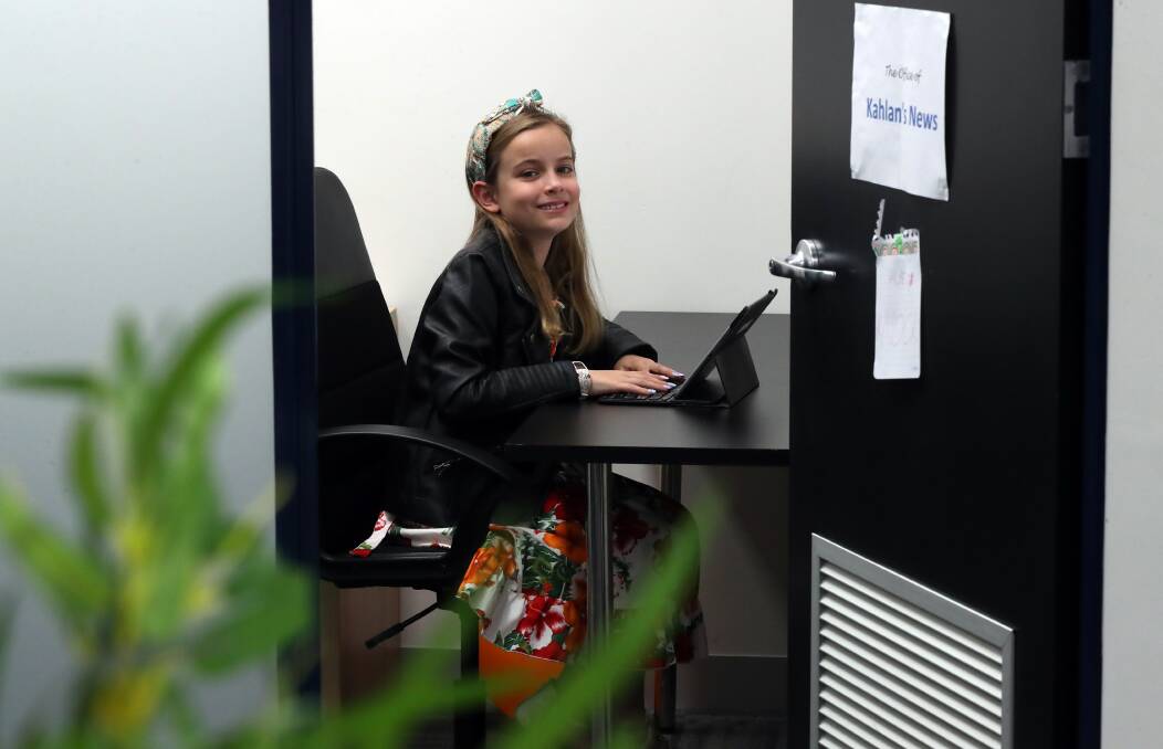 News startup: Managing editor Kahlan Bower running her media enterprise Kahlan's News from an office at the Zig Zag Hub in Wollongong. Picture: Robert Peet.
