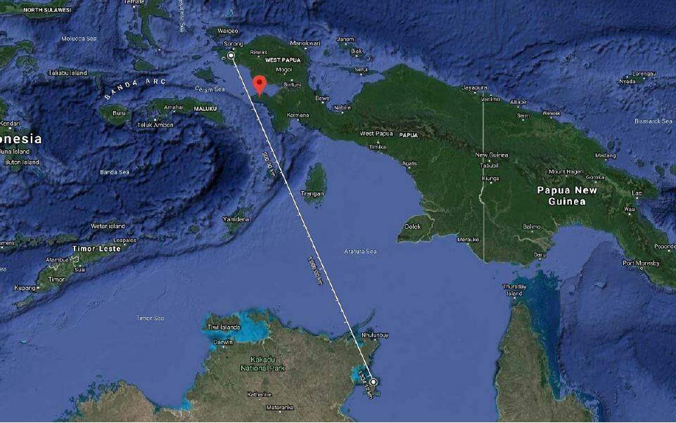 The missing Catalina's flight path. The red dot shows the crash site. 