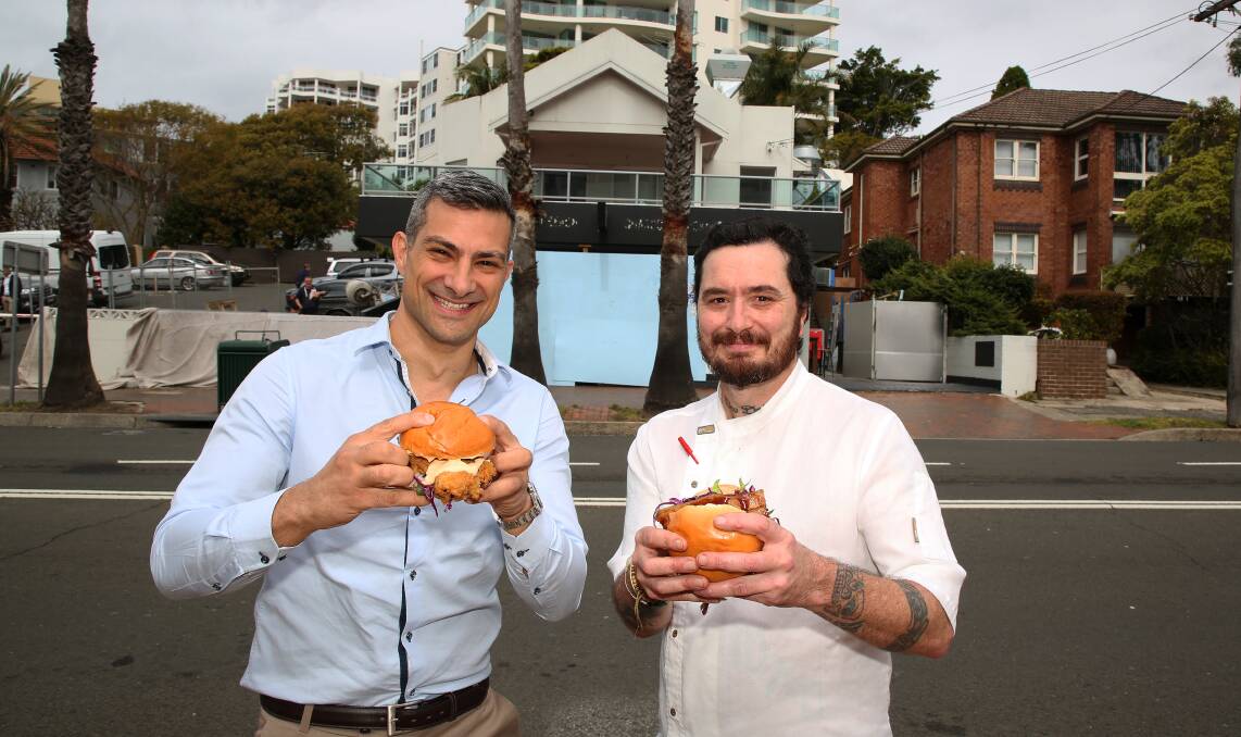 New eatery: Andrew Harrison and chef Shane Debnam in front of the Bourke St Burgers site opening in less than two weeks.
