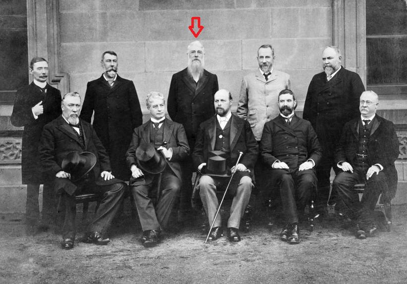 Photo of the Barton Government ministry in 1902 with Philip Oakley Fysh standing in centre behind Australia's first prime minister Edmund Barton. 