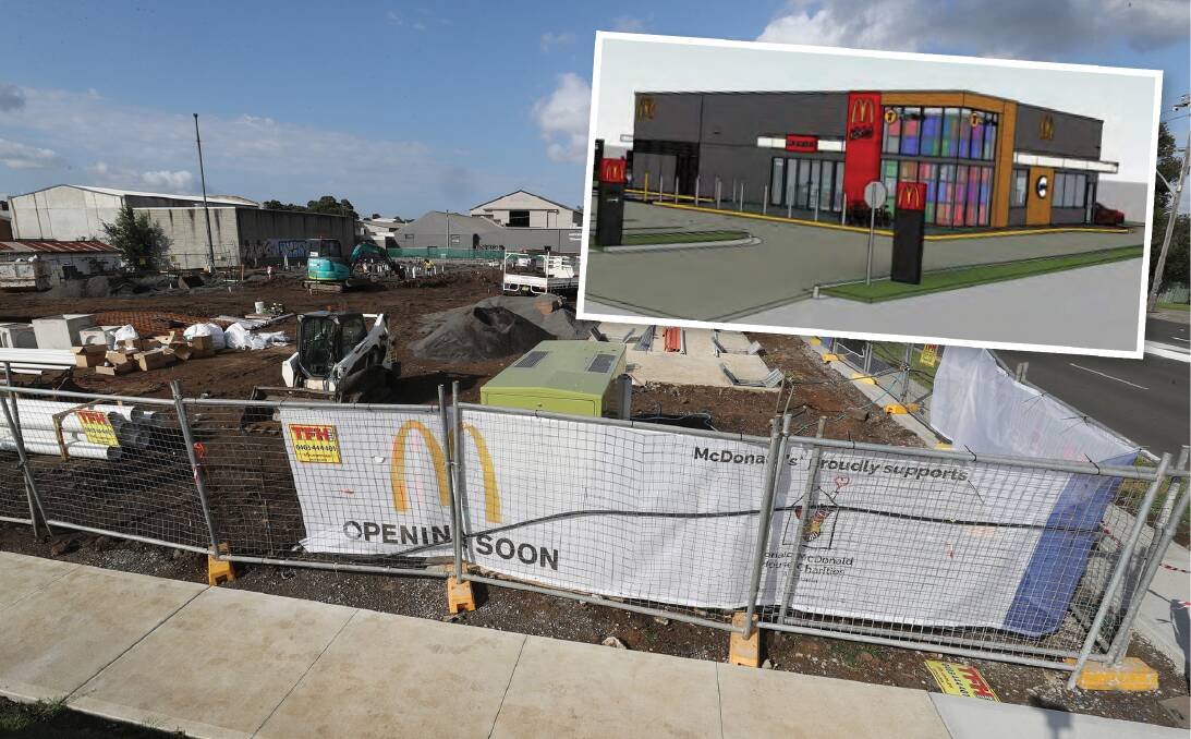 Opening soon: Construction starts and job vacancies open for the new Unanderra McDonald's located on the Princes Highway. Picture: Robert Peet.
