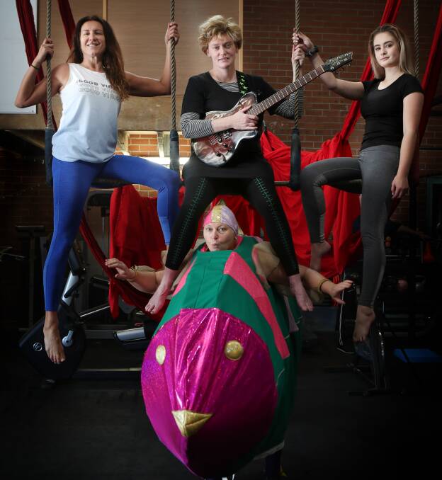 Bringing out their inner extraordinary: Dee Milenkovic, Helen Richards, Natalia Zulian and Fiona McKay doing a Circus WOW class at Switchfit Gym in Montague St. Picture: Sylvia Liber.
