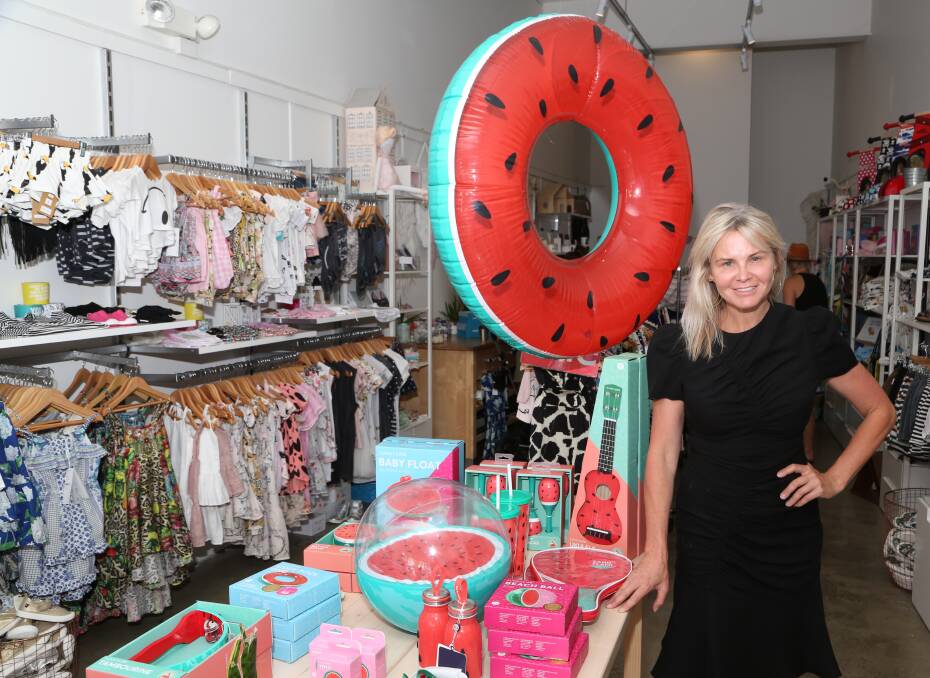 Bricks and mortar and online: Wollongong retailer Kelly Kreilis in her Little Wanderers store located across Crown Street Mall from her Frolic Girls store in Wollongong. Picture: Greg Ellis.

