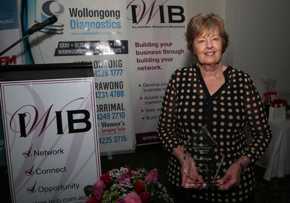 Caught by surprise: The tables were turned on Illawarra Women In Business director Glenda Papac when she was presented with an award. Picture: Greg Ellis.


