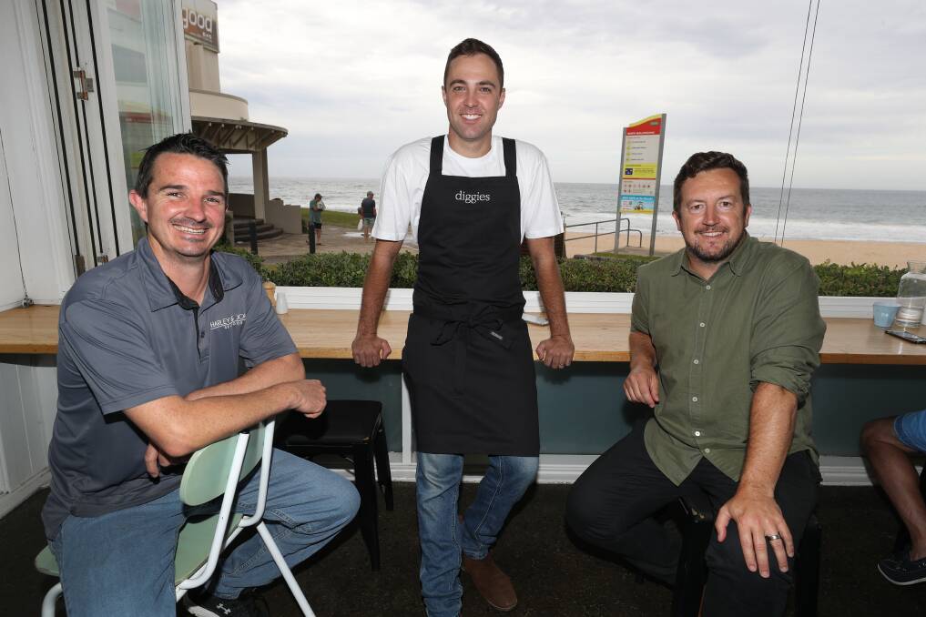 Fish forever: Grant Logue, chef Daniel Waterman and Stan Crinis put their heads together to plan sustainable seafood events this month. Picture: Robert Peet.
