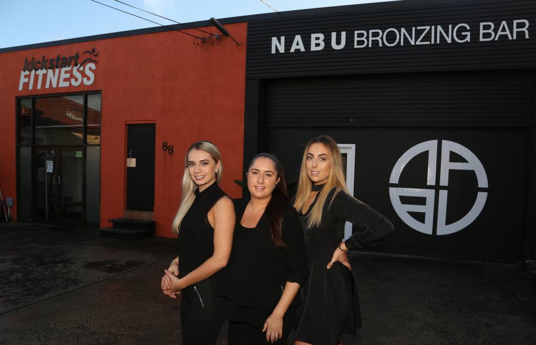Nationally recognised Wollongong beauty business: Andy Gurova, Blair Petiquin and Zara Cougar are among a team of five regular staff at NABU Bronzing Bar in Wollongong. Picture: Greg Ellis.


