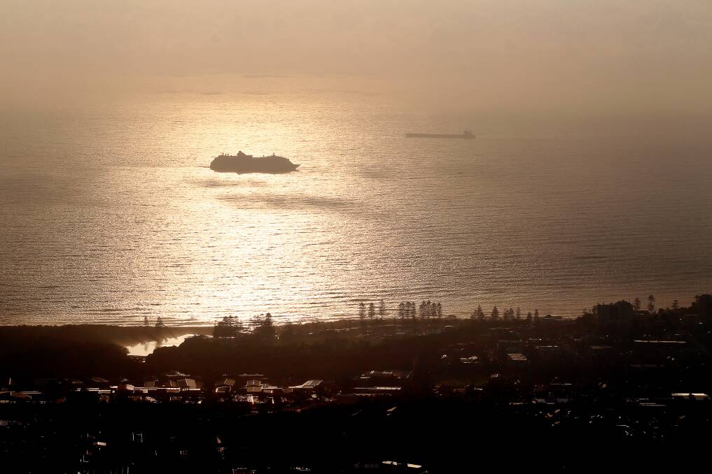 Ship ahoy: The view from Mount Keira of Royal Caribbean's Radiance of the Seas heading into Port Kembla on Sunday morning October 30. Picture Anna Warr.
