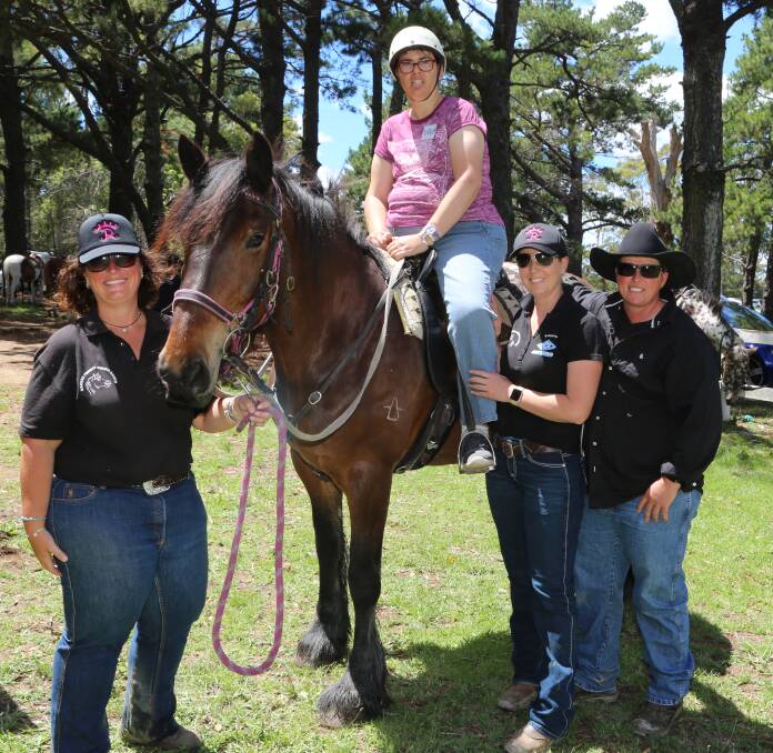 Riding for the stars: Alison Riepma, Karen Hedges, Keiron Tattler and Jules Read with Lilly at Darkes Forest Riding Ranch. Picture: Greg Ellis.

