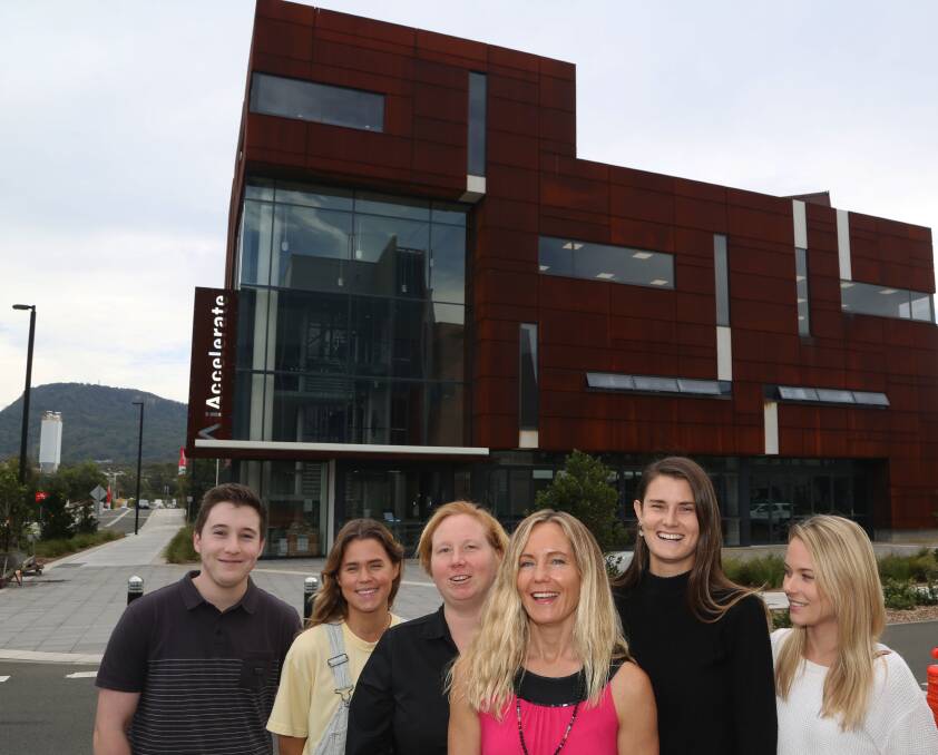 Creative business: The Rooland and ReCreate team outside the iAccelerate building on the University of Wollongong Innovation Campus. Picture: Greg Ellis.
