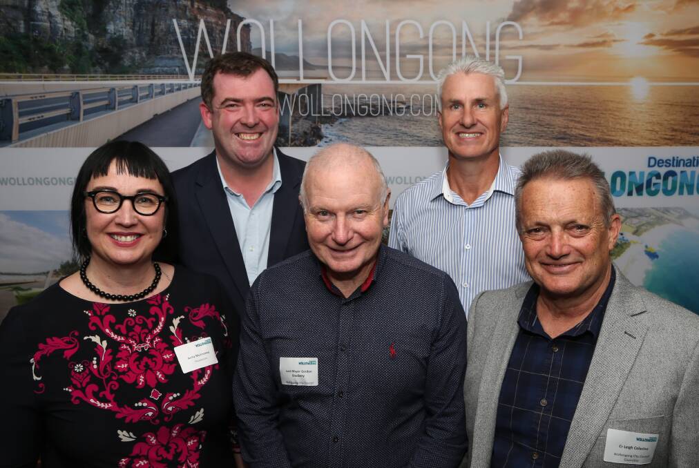 Tourism networking: Anita Mulrooney, Mark Sleigh, Mayor Gordon Bradbery, Colin Bloomfield and Cr Leigh Colacino at the Sage Hotel Wollongong. Picture: Greg Ellis.
