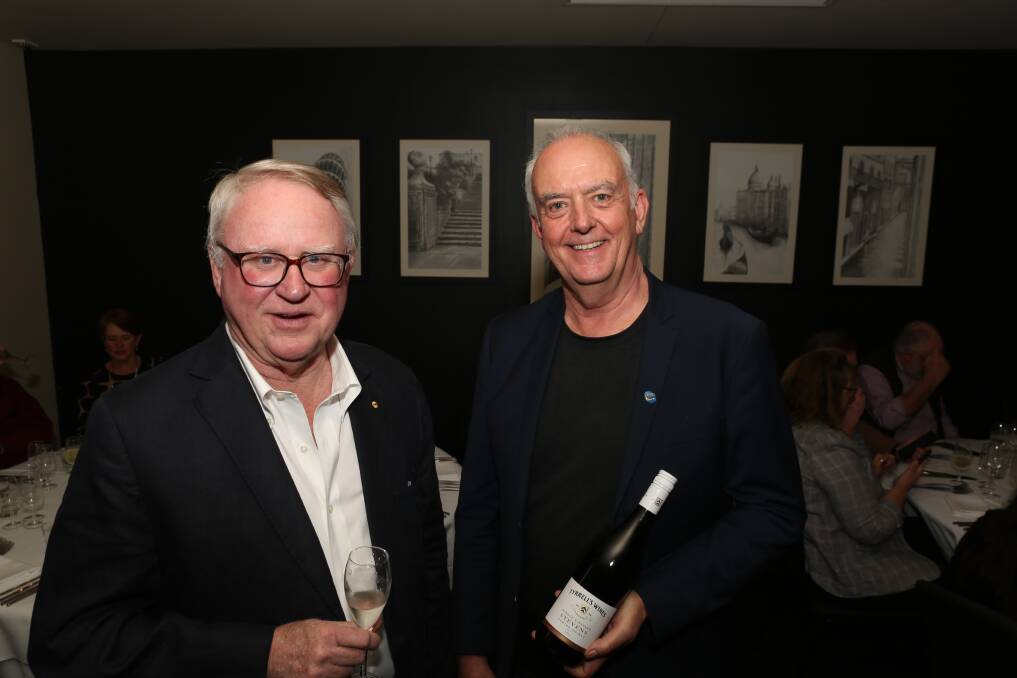 Wine night: Bruce Tyrrell and Robert Specogna at Centro CBD. Pic: Greg Ellis.
