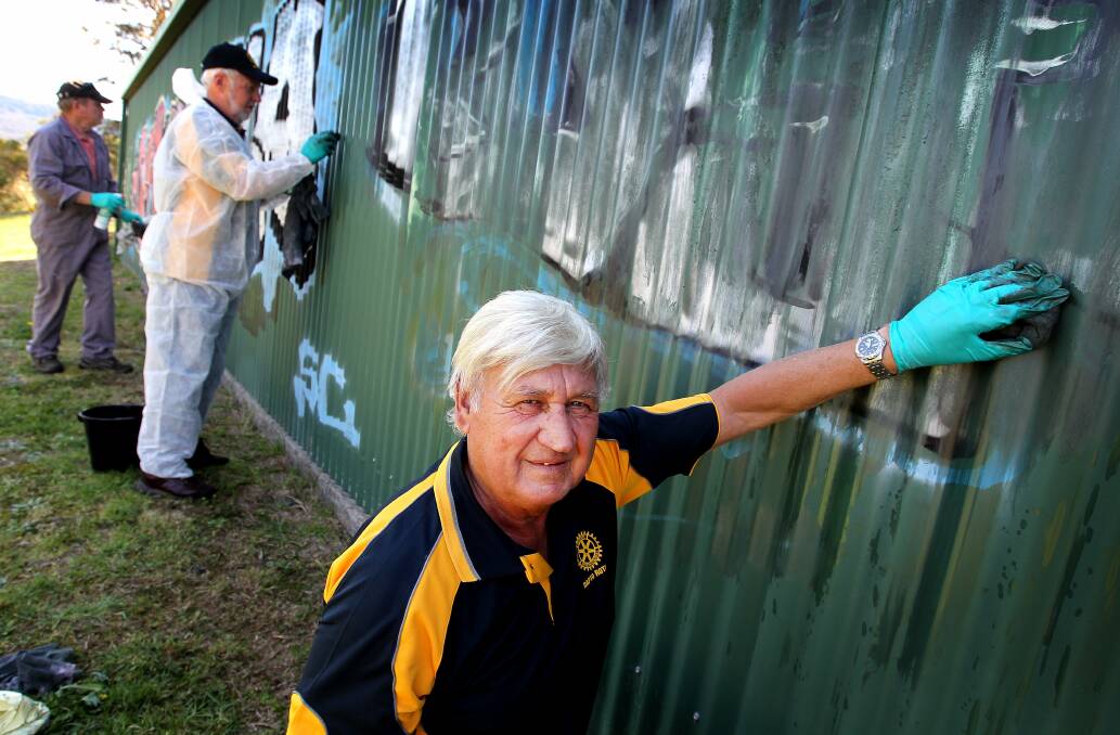 Tireless work: Dapto Rotarians have been busy for years helping council get rid of unwanted graffiti.