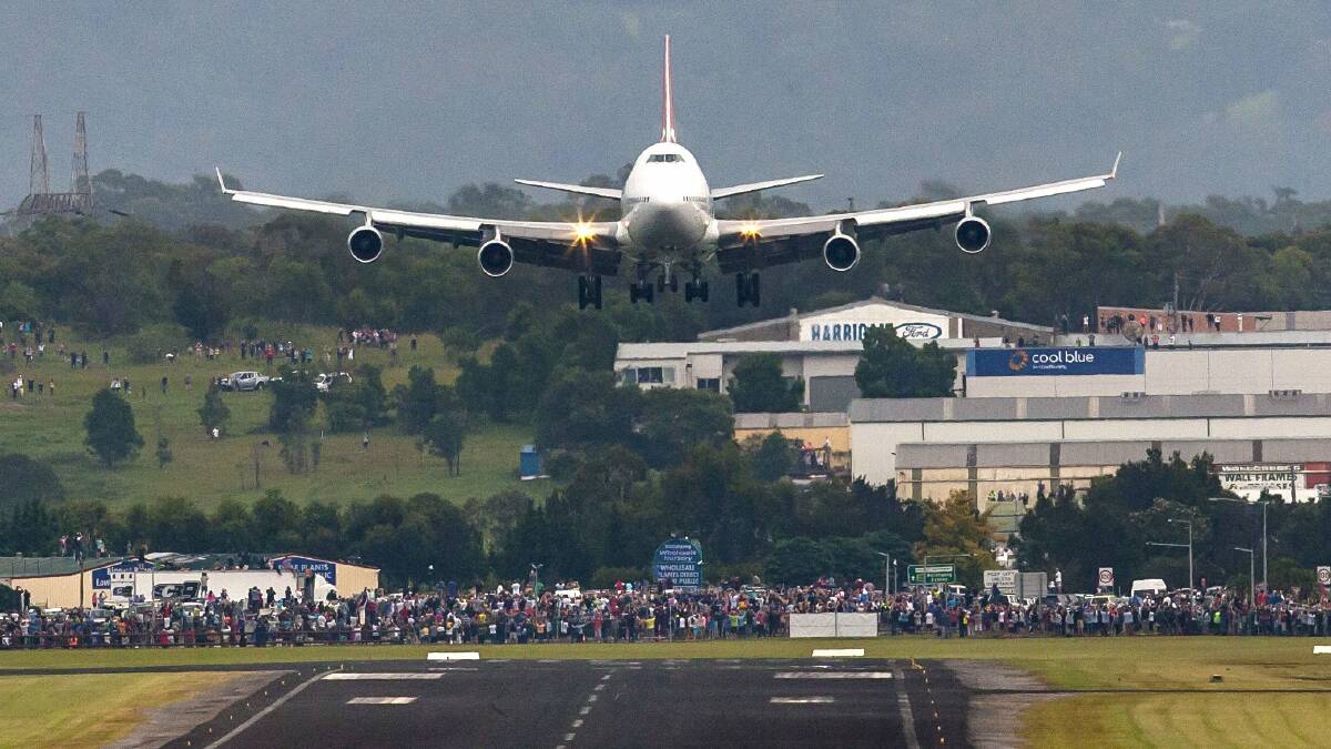 Famous landing: The Qantas 747 Jumbo City of Canberra about to land at Illawarra Regional Airport on March 8, 2015. Picture. Mark Newsham.
