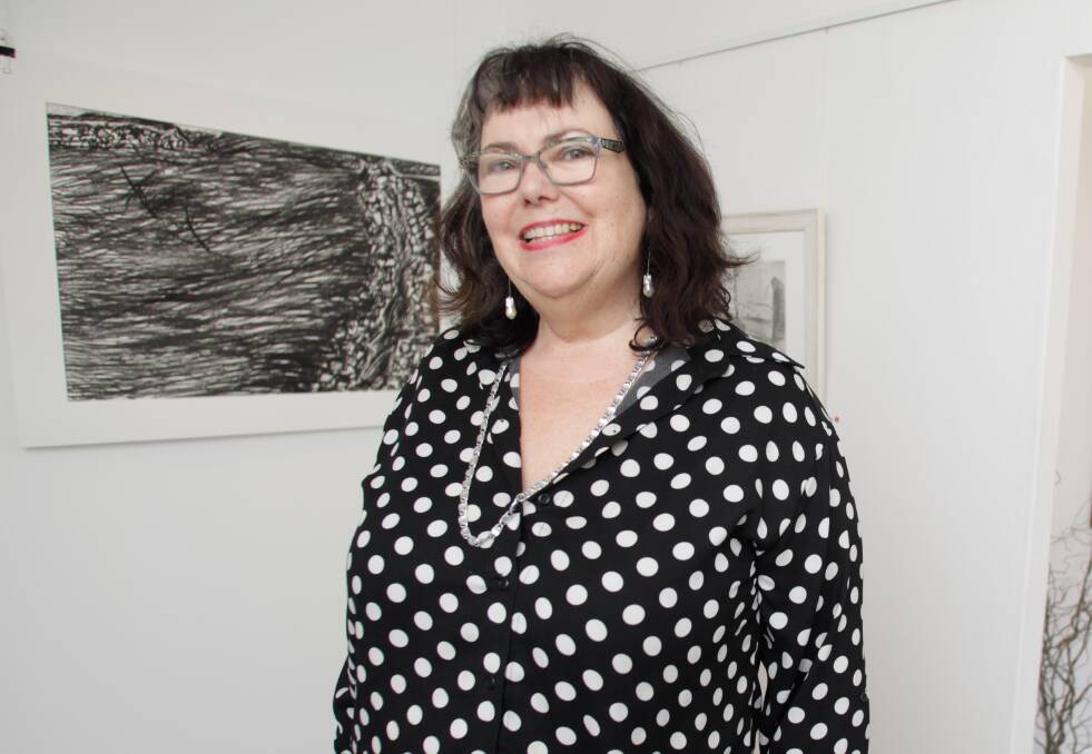 Artist Ann: Wollongong councillor Ann Martin at her Horizons exhibition which is running at Red Point Gallery in Port Kembla until July 20. Picture: Georgia Matts.

