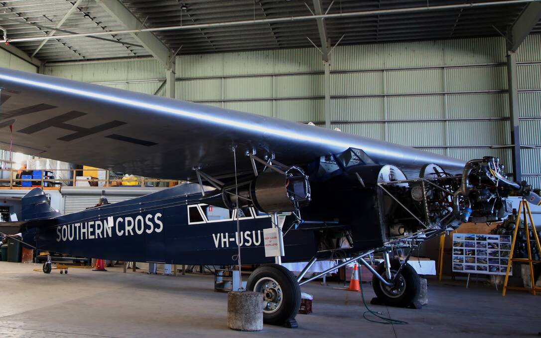 Aviation history: The restoration of a full scale replica of the Southern Cross is close to being completed at HARS. Picture: Greg Ellis.
