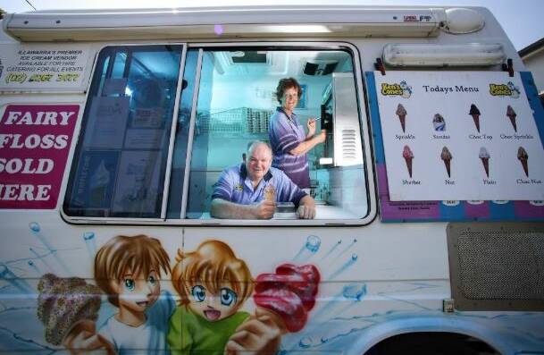 Joy to the streets Ken and Janelle Murray in one of their Ken's Cones vans at Thirroul. Picture: Adam McLean.
