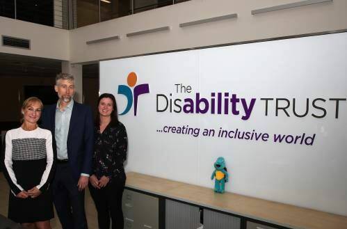 Jobs in disability sector: Rebecca Coombes, Edward Birt and Rebecca Byers at The Disability Trust. Picture: Greg Ellis.
