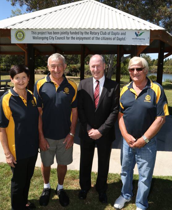 Helping community: Anne McQueen, Peter Abba, Ian Fitzgibbon and Mick Chamberlain with a shelter Dapto Rotary helped build at William Beach Park.
