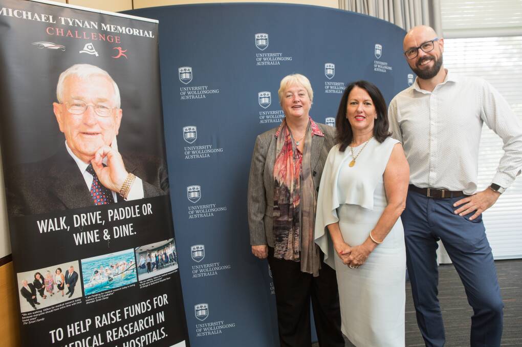 Medical research support: Deputy vice-chancellor of Health and Communities Professor Alison Jones with Madeline Tynan and Prof Antoine van Oijen the director of Molecular Horizons at UOW. Picture: Adam McLean.

