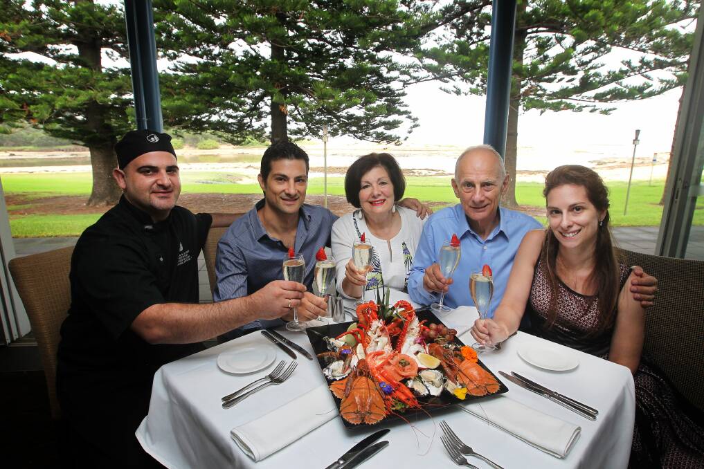 OpenTable's Best Seafood Restaurant in NSW: Lagoon Restaurant chef Emmanuel Efstathiadis with Andrew, Vania, George and Jonni Harrison. 



