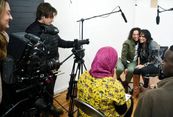 Sharing culture: Christine Anu and Genevieve Davis during production of the short film.
