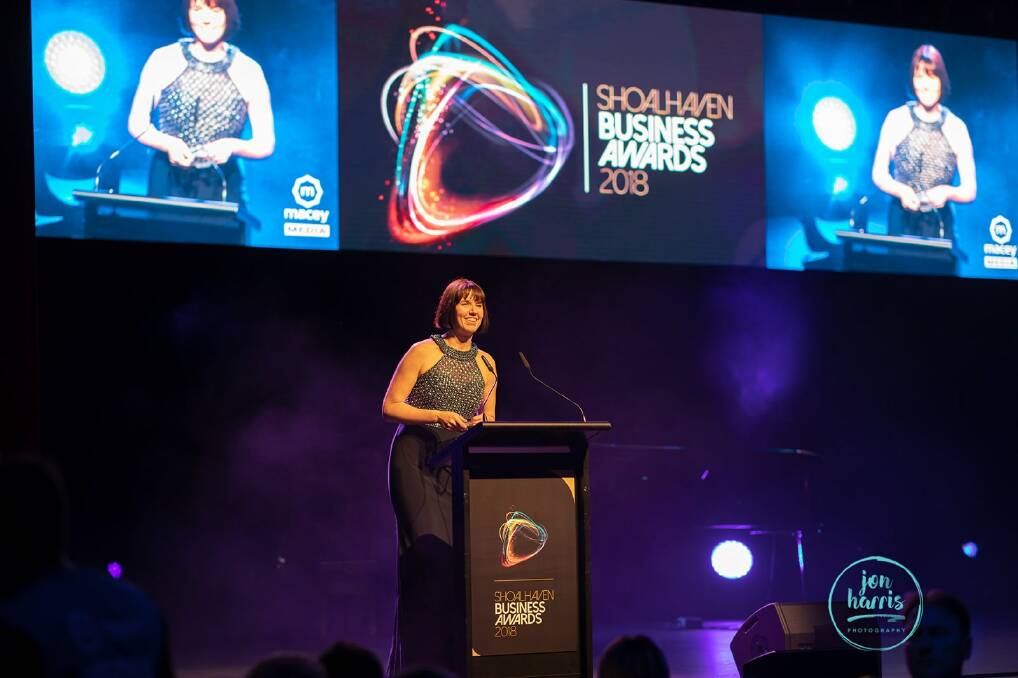 Business of the Year: Libby Cupitt accepting one of three awards for Cupitt's Winery including Business of the Year at the Shoalhaven Business Awards. 
