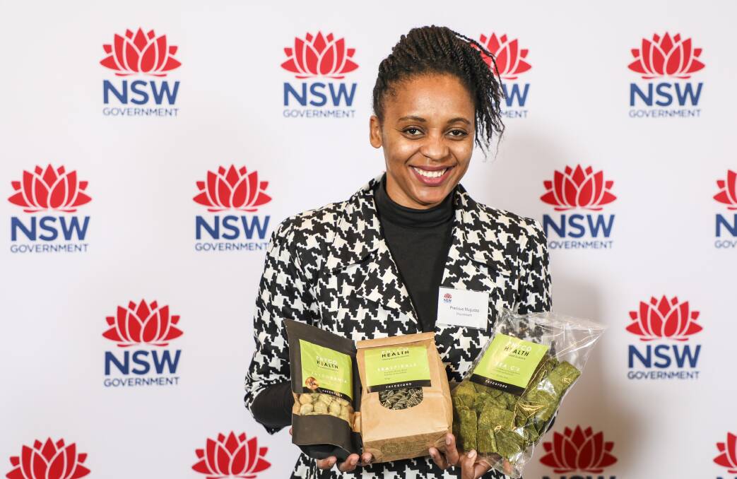 Benefits of seaweed: PhycoHealth's Precious Mugudza with some of the Phycofood range at NSW Parliament last week.
