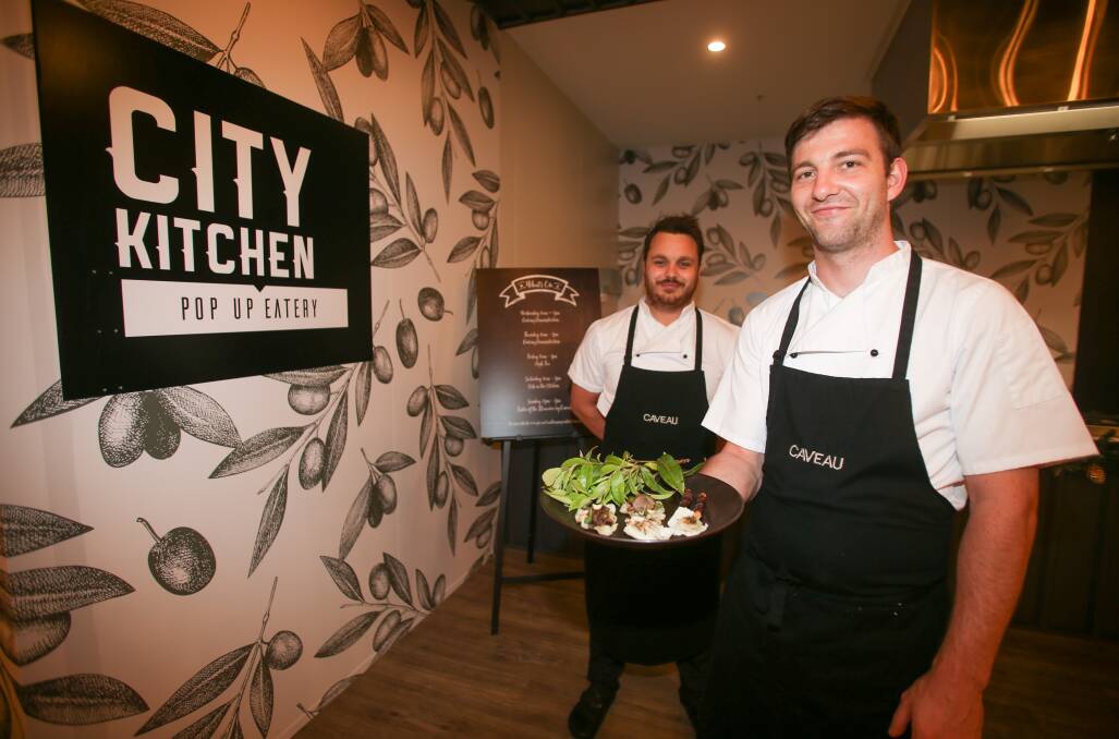 Local and fresh: Caveau chefs Simon Evans and Tom Chiumento are cooking up a local  native storm in the City Kitchen pop up eatery this Sunday from 12 to 2pm. Picture: Georgia Matts.