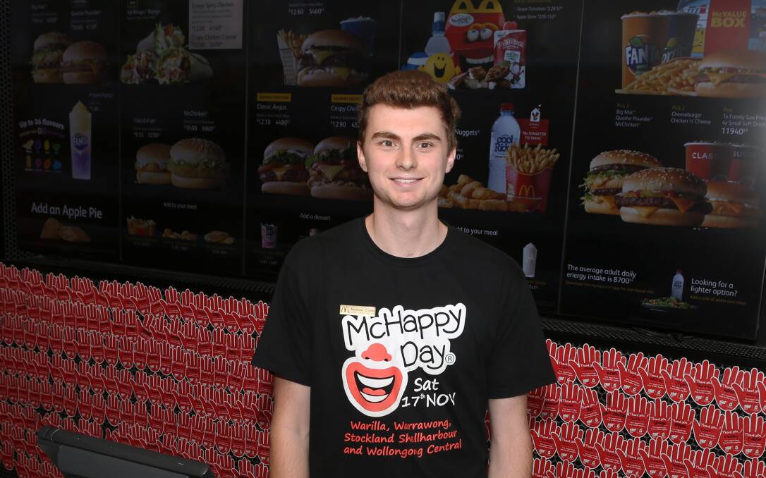 Family fun charity day at Maccas: McDonald's Warilla McHappy Day coordinator Mat Criado is getting ready for the most McHappy family day of the year. Pic: Greg Ellis.

