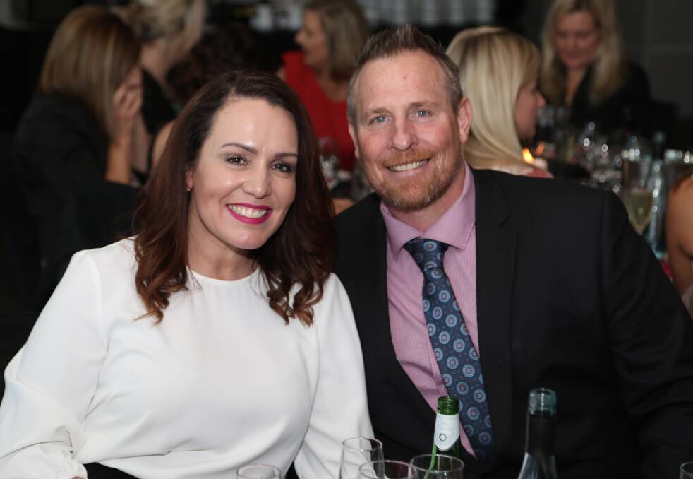 Celebration of success: Diana and Gareth Foye take their seats at the start of the 2018 Illawarra Women in Business Awards. Picture: Greg Ellis. 