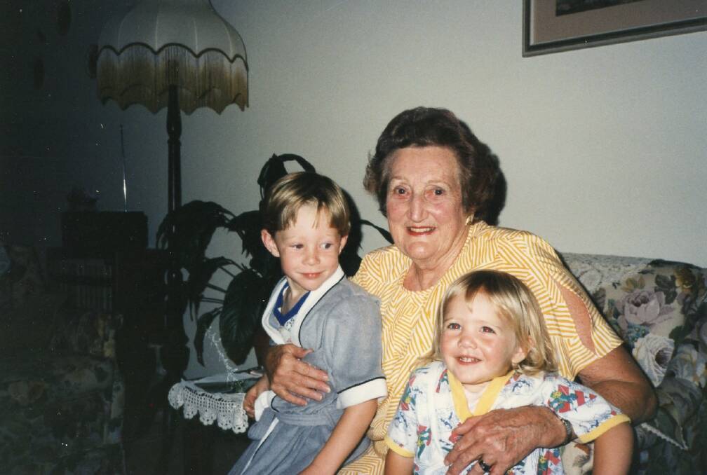 Michele Adair's children Jason and Kate with their grandmother Clare Richardson around the time they were living on just $2 a week.
.