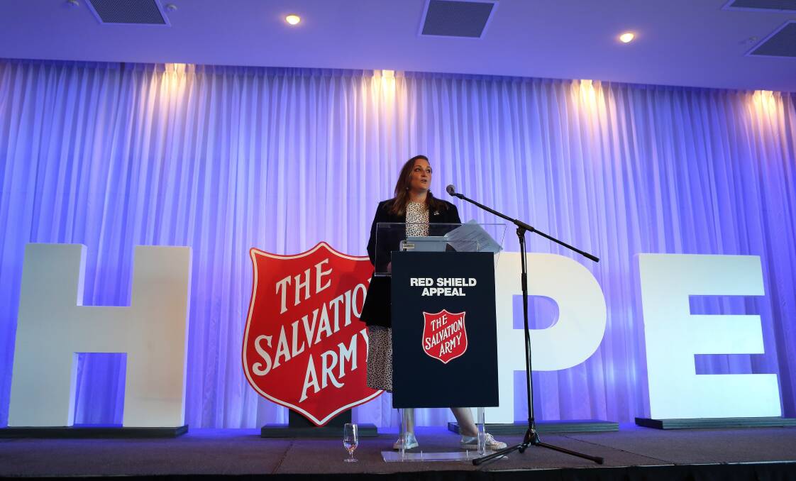 Leading from the front: Harry M Miller Group chief executive Lauren Miller speaking at the Red Shield Appeal launch in Wollongong at City Beach Function Centre. Picture: Greg Ellis.
