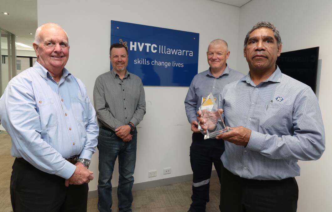Training leader: HVTC's Pat Murphy and Mick Ruddock with Kieran McGartland and Ian Russell from NSW Large Employer of the Year KJ Scaffolding. Picture: Robert Peet. 