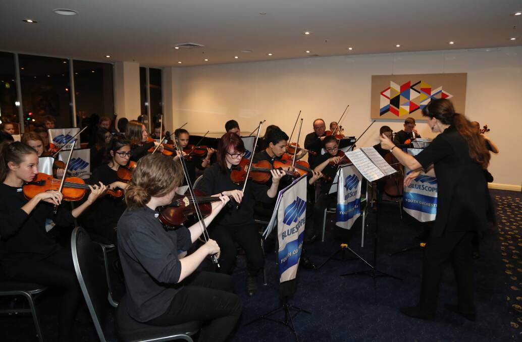 Welcome: BlueScope Youth Orchestra plays as guests arrive at The Illawarra Connection  at Novotel Wollongong Northbeach on Tuesday. Picture: Greg Ellis.

