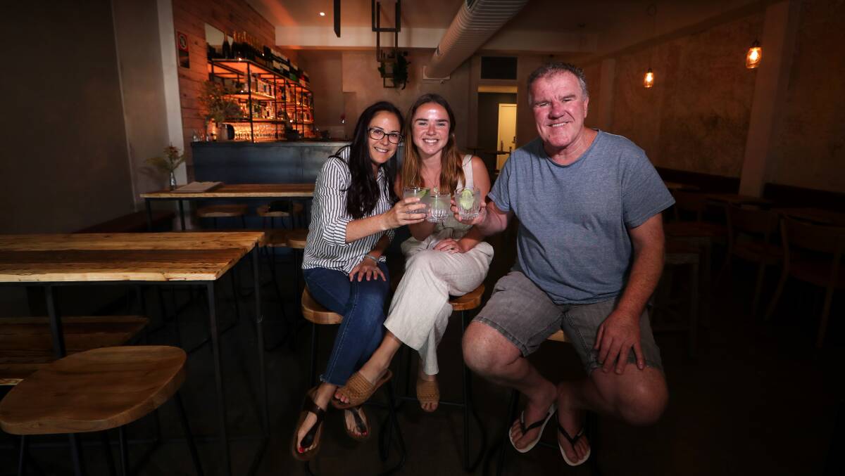 Alli Dawson, Zoe Bolt and Michael Bolt at the new Juniper Gin Bar opening Wednesday. Picture: Sylvia Liber
