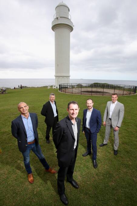 Living the events dream: Steve Savic, Alan Gibson, Jeremy Wilshire, Nathan Dean and Lloyd Van Gogh at Flagstaff Hill, Wollongong. Picture: Adam McLean.
.
