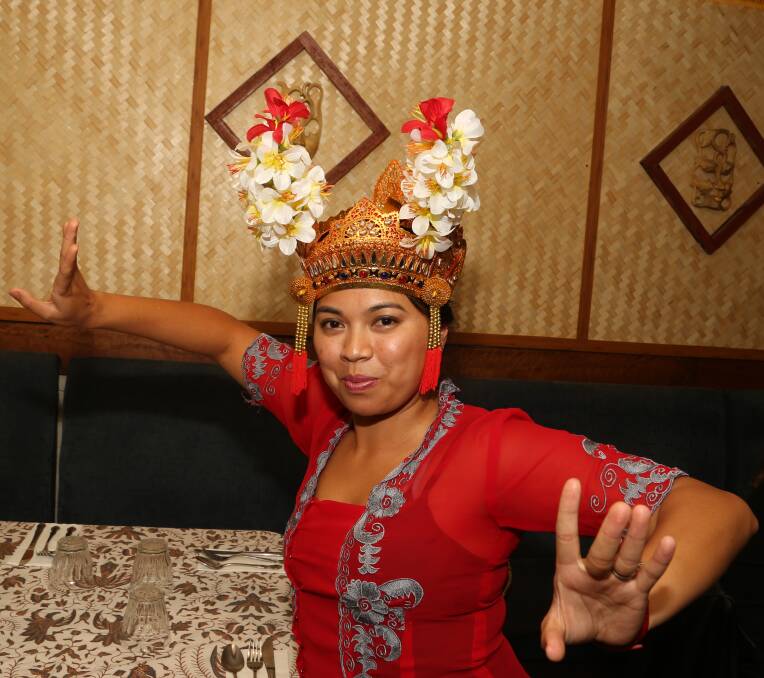 Sharing culture: Jules Mitry often dances for diners at Balinese Spice Magic in Wollongong. Picture: Greg Ellis.
