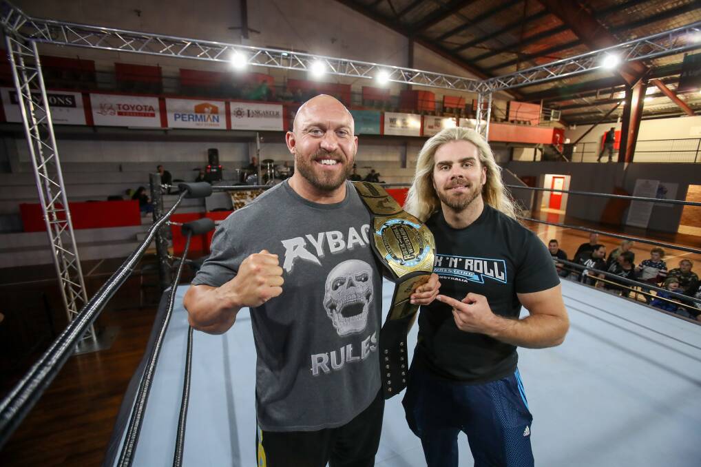 Wrestling legend in the house: Ryback with Luke Potter at the Snakepit in Wollongong on Saturday night for Rock'n"Roll Wrestling.



