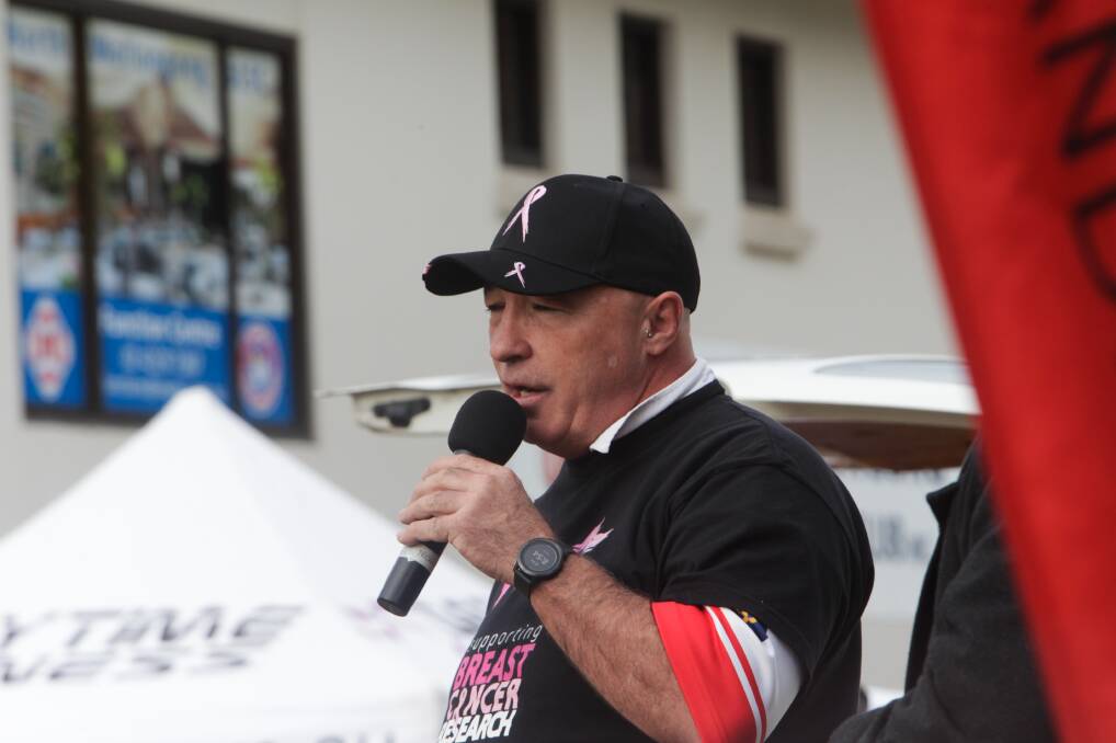 Ograniser: Grant Plecas speaks to the crowd who braved the elements on Sunday morning to help others on Mother's Day.
. 