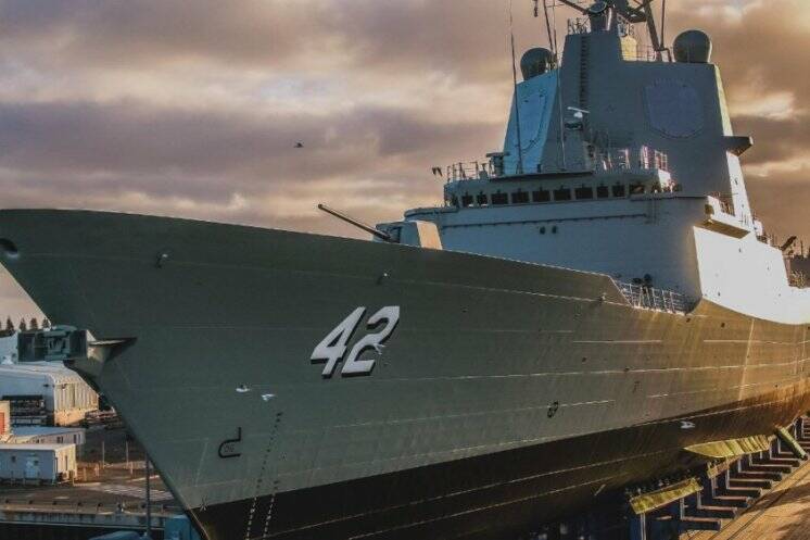 State of art: HMAS Sydney under construction is the final of three Hobart class guided missile destroyers based on the Navantia designed F100 frigate. 