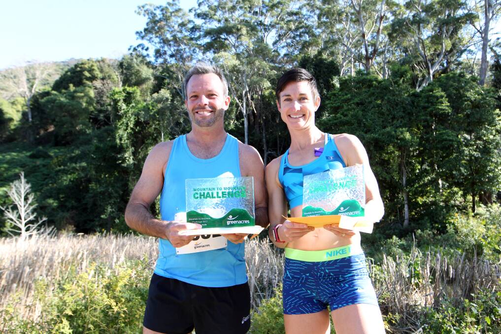 Winners: Jeff Chaseling was the first man and Claire Rayner the first women to finish the Greenacres M2M Challenge. Pic: Sylvia Liber.


