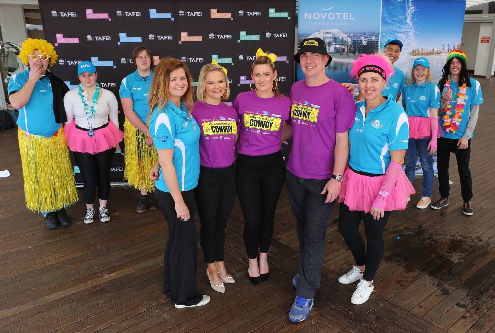TAFE, NOVOTEL AND CONVOY TEAM UP: Jeanne Parker, Emily Squires, Chantelle Esteves, Mark Rigby and Kate Darby get ready for Wollongong's Amazing Race for charity. Picture: Greg Ellis
