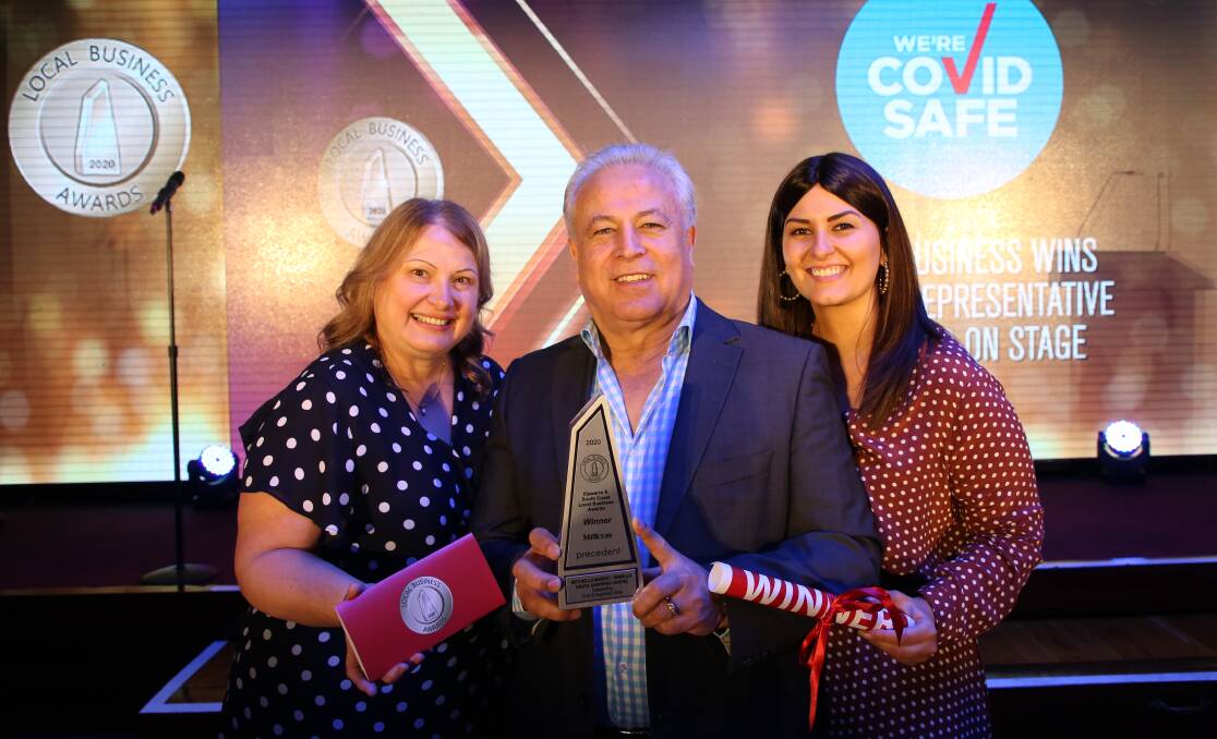 Family values: Helen, Chris and Renee Kambouris accepting the award for best fruit and vegetable shop at the Illawarra & South Coast Local Business Awards. Pictures: Greg Ellis