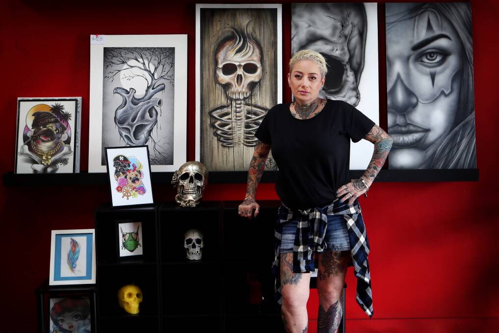 Counting the days: Crown Ink Tattoo's Sue Maffullo is encouraging the government to consider allowing tattoo studios to open next week. Picture: Sylvia Liber.
