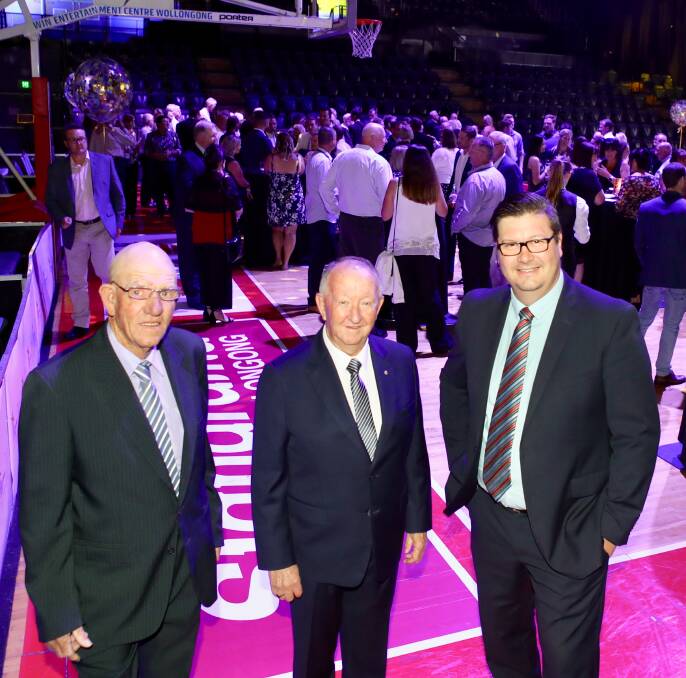 Reminiscing: Security guard Ben (Brian) Sheppeard, Bob Millward and Marc Swan at the WEC 20th anniversary celebration on Wednesday night. Picture: Adam McLean. 

