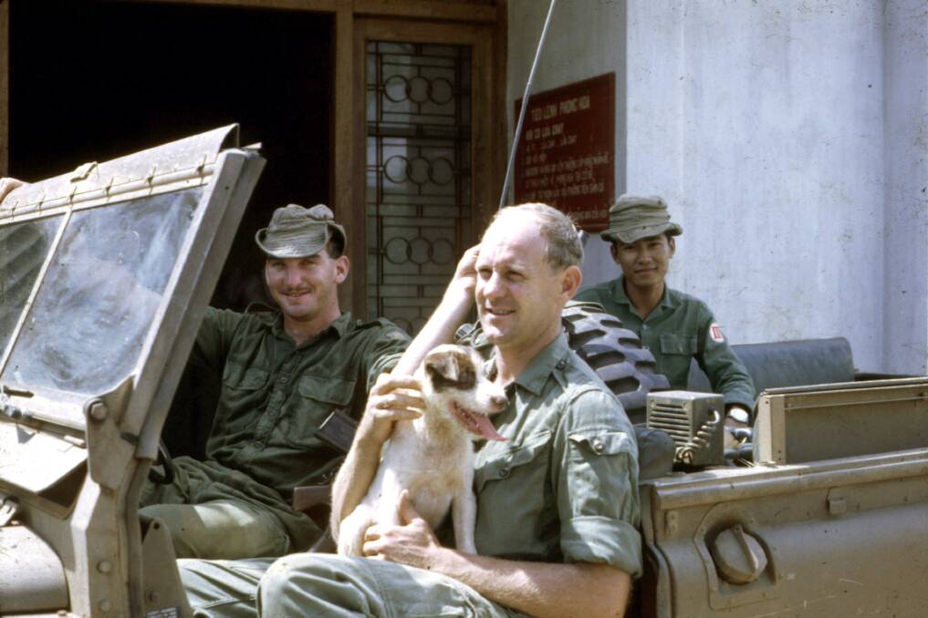 Peter Poulton in uniform while serving overseas during the Vietnam War. Left: The National Australia Day Council recognises Peter Poulton as an Australian Achiever in 1987. 