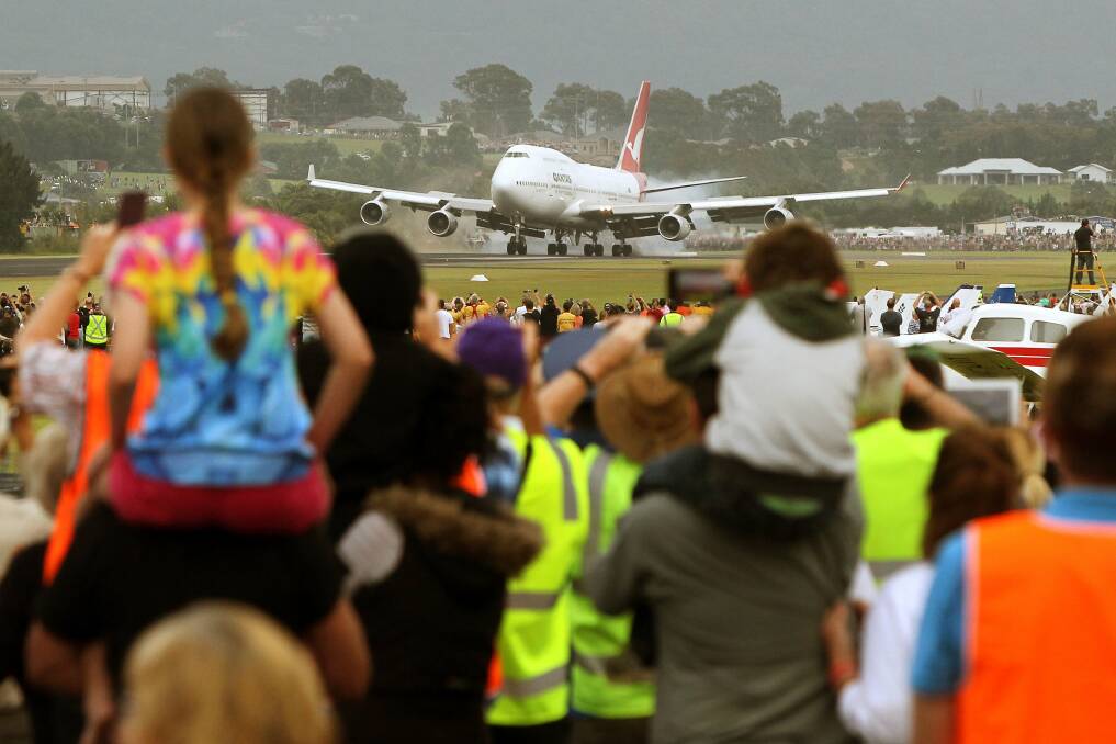Historic moment: The first 747 in the Qantas fleet landing at HARS in 2015 where it is waiting for the final 747 in the fleet to do a farewell flyover this Wednesday before it retires in the United States. Picture: Sylvia Liber.
