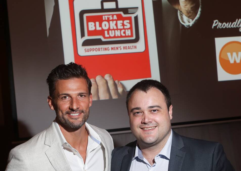 Men's health in focus: Tim Robards and Joshua Tree at the first It's A Blokes Lunch at the Novotel Wollongong Northbeach in 2017. Picture: Adam McLean.
